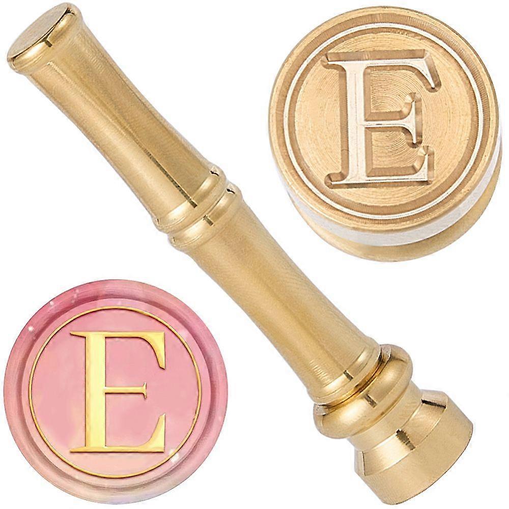 1pc 1Pc Golden Tone Brass Wax Seal Stamp Head with Bamboo Stick Shaped Handle for Greeting Card Making Letter E 74.5x15mm