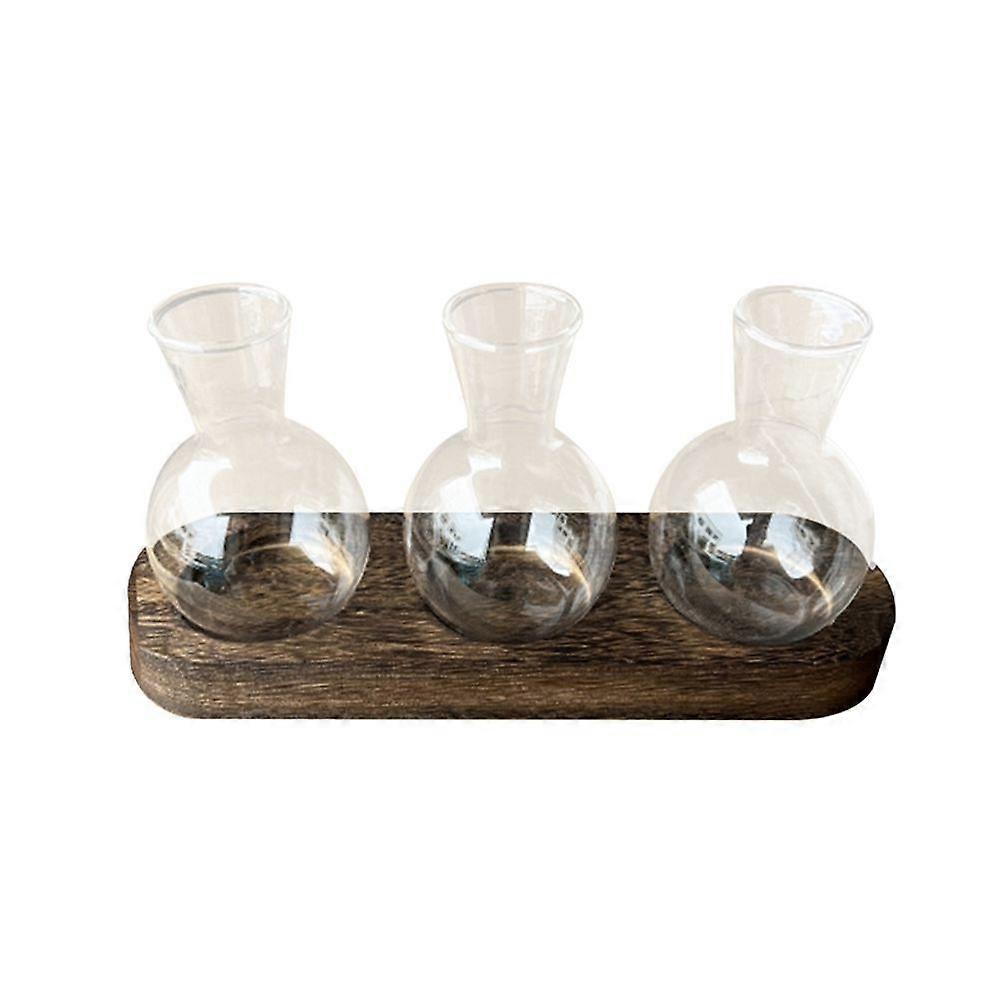 Hydroponic Plant Vases Vintage Propagation Station Glass Transparent Flower Pot with Wooden Stand H