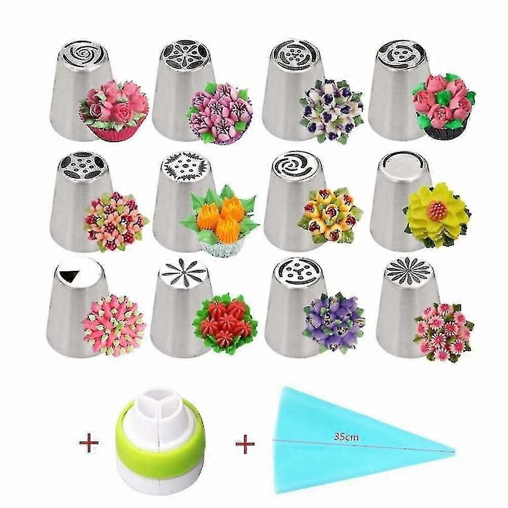 14pc/set Tulip Pi Nozzles Less Steel Flower Cream