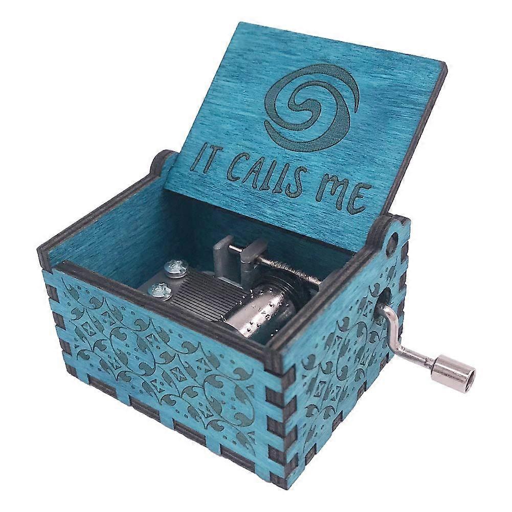 Snidad Trä Blå Speldosa för Heminredning