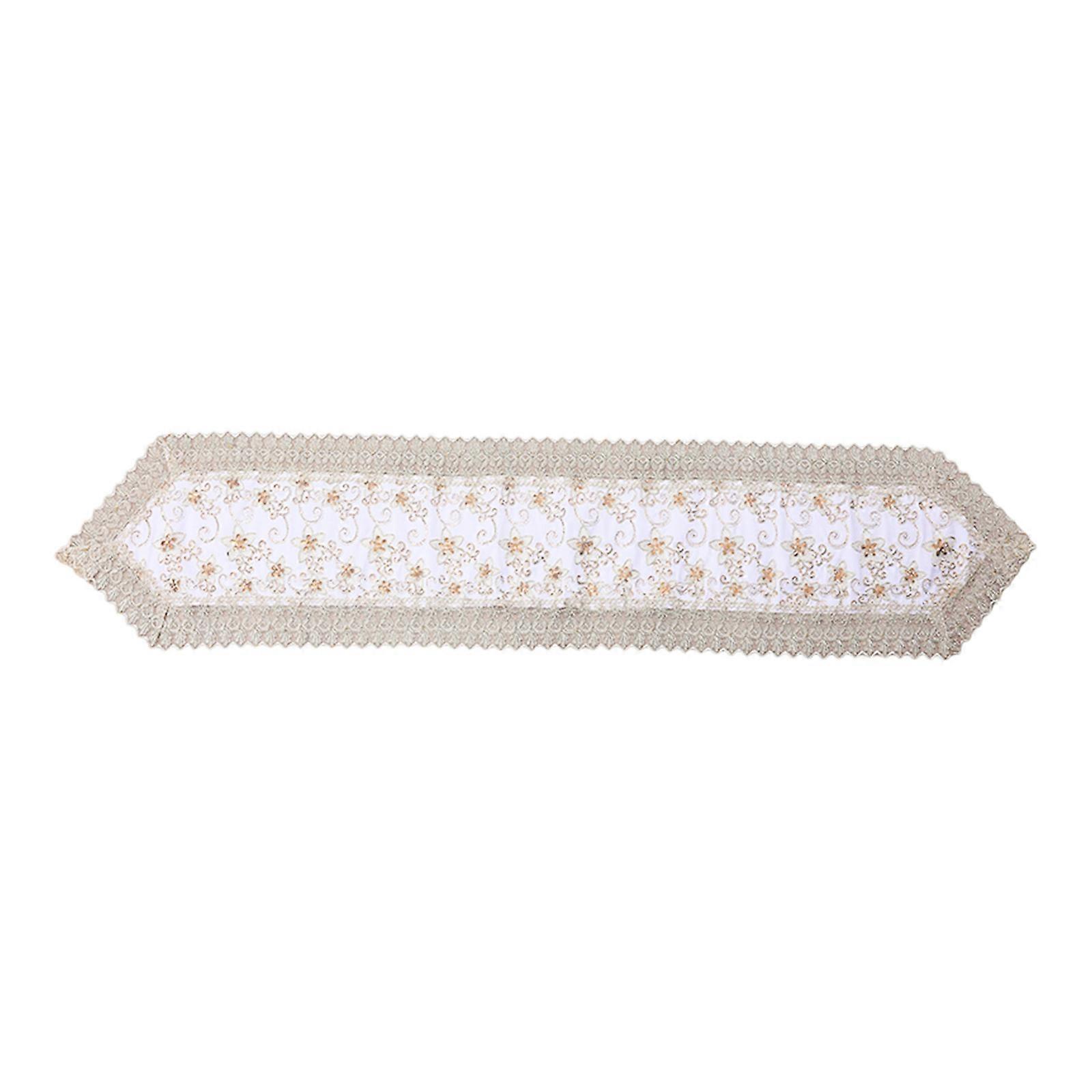 Elegant Embroidered Lace Table Runner Polyester Fabric Hollows Tablecloth for Holiday Gatherings and Wedding Decoration  White