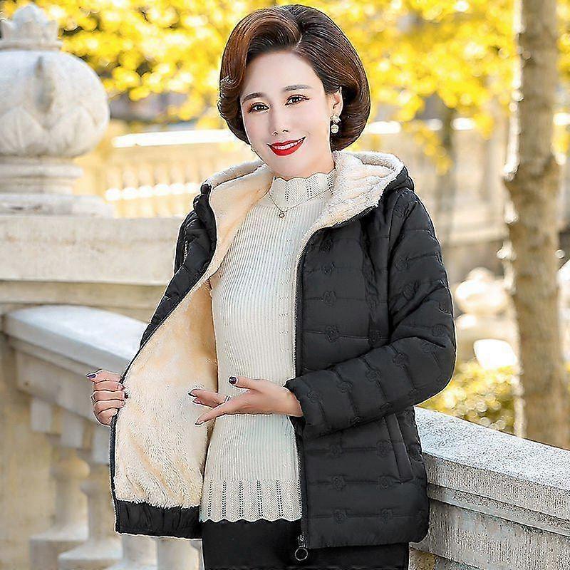 VANGULL Brand Women's Autumn and Winter Coat Short Printed Hooded Solid Color Plus Fleece Padded Jacket