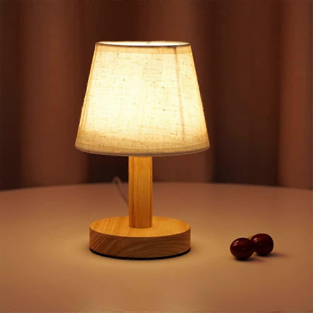 Small Table Lamp, Bedside Table Lamp, Wooden Bedside Lamp, Linen Shade, Compact Nightstand Light