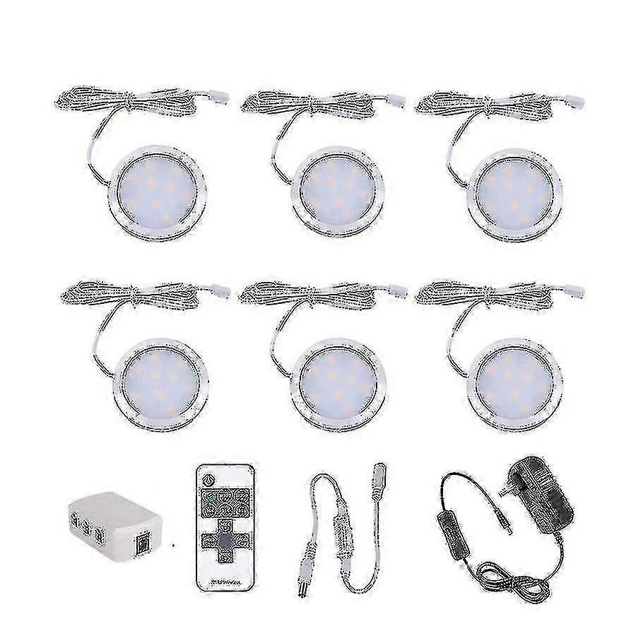 Lot de 3/4/6/8/10 éclairages LED à intensité variable sous armoire 12 V, kit de lumières à rondelles minces en aluminium à intensité variable pour armoire, bibliothèque, placard (taille, couleur : 6 pièces-wa)
