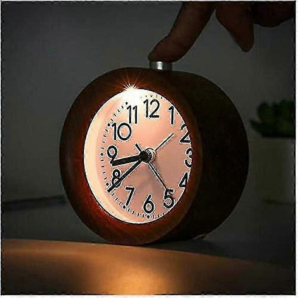 Handmade Round Wooden Alarm Clock Round Digital Alarm Clock Silent Bedside Table Beech Wood Alarm Clock With Night Light Battery Operated Analog Alarm