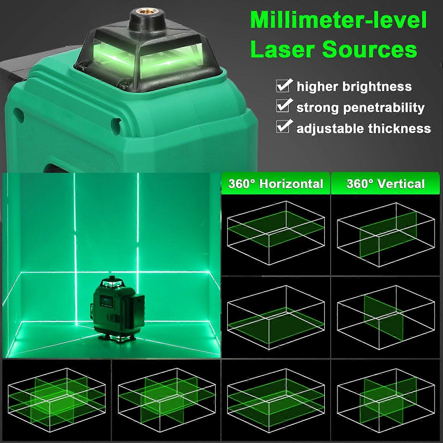 Multifunctional 16 Lines Laser Level Touchscreen 3° Self-leveling Machine Rechargeable Lithium Batte