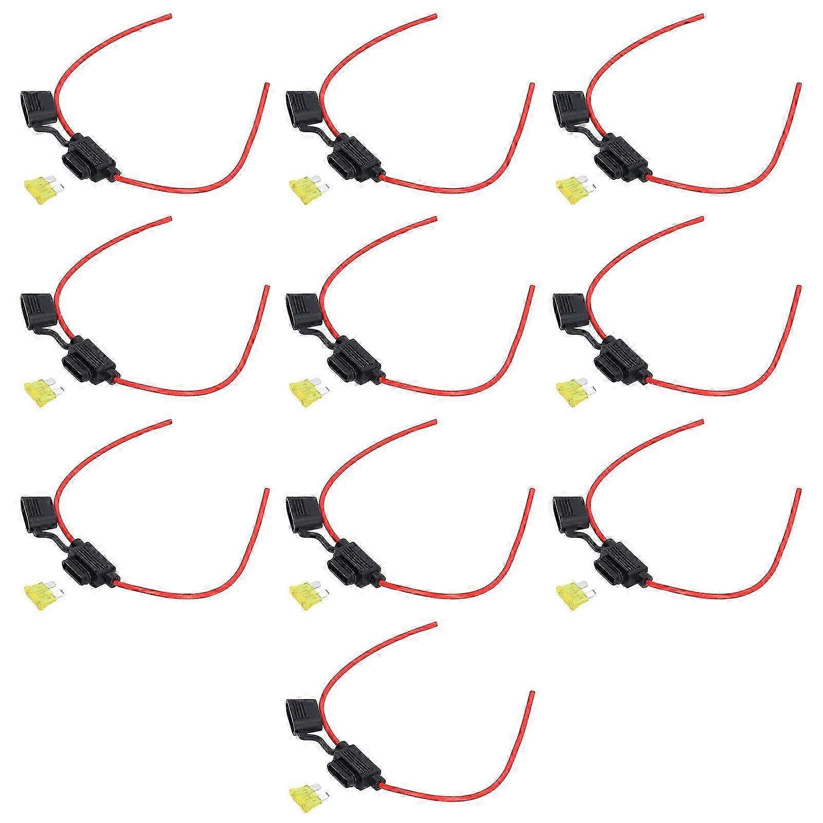 10Set Inline Fuse Holder Melting Resistance Easy Wiring Waterproof Fuse Holder with Fuse 14AWG, 20A