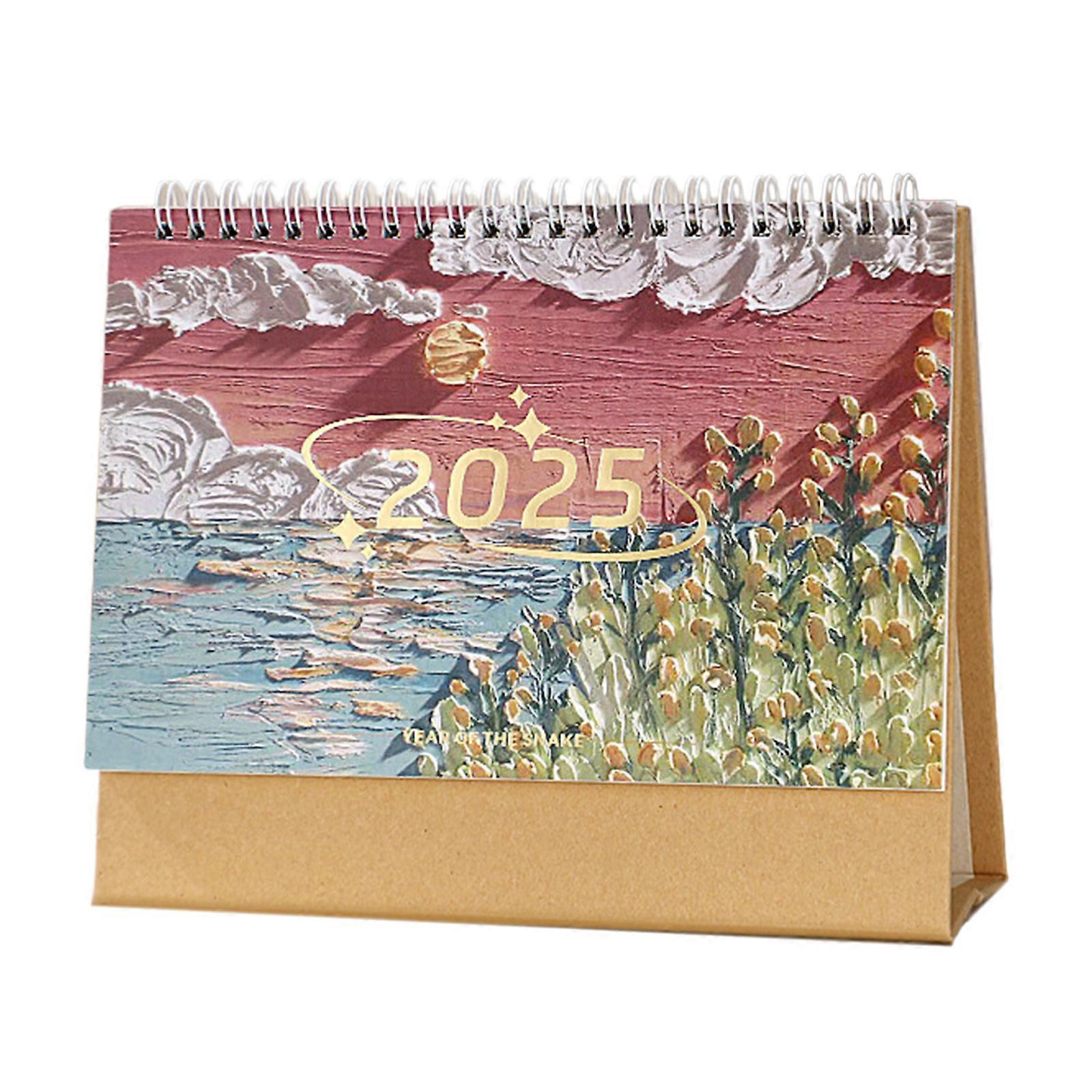 2025 Desk Calendar Watercolor Painting Calendar 2025 Tabletop Calendar Writting Pad with Notes Note Monthly Goal Space