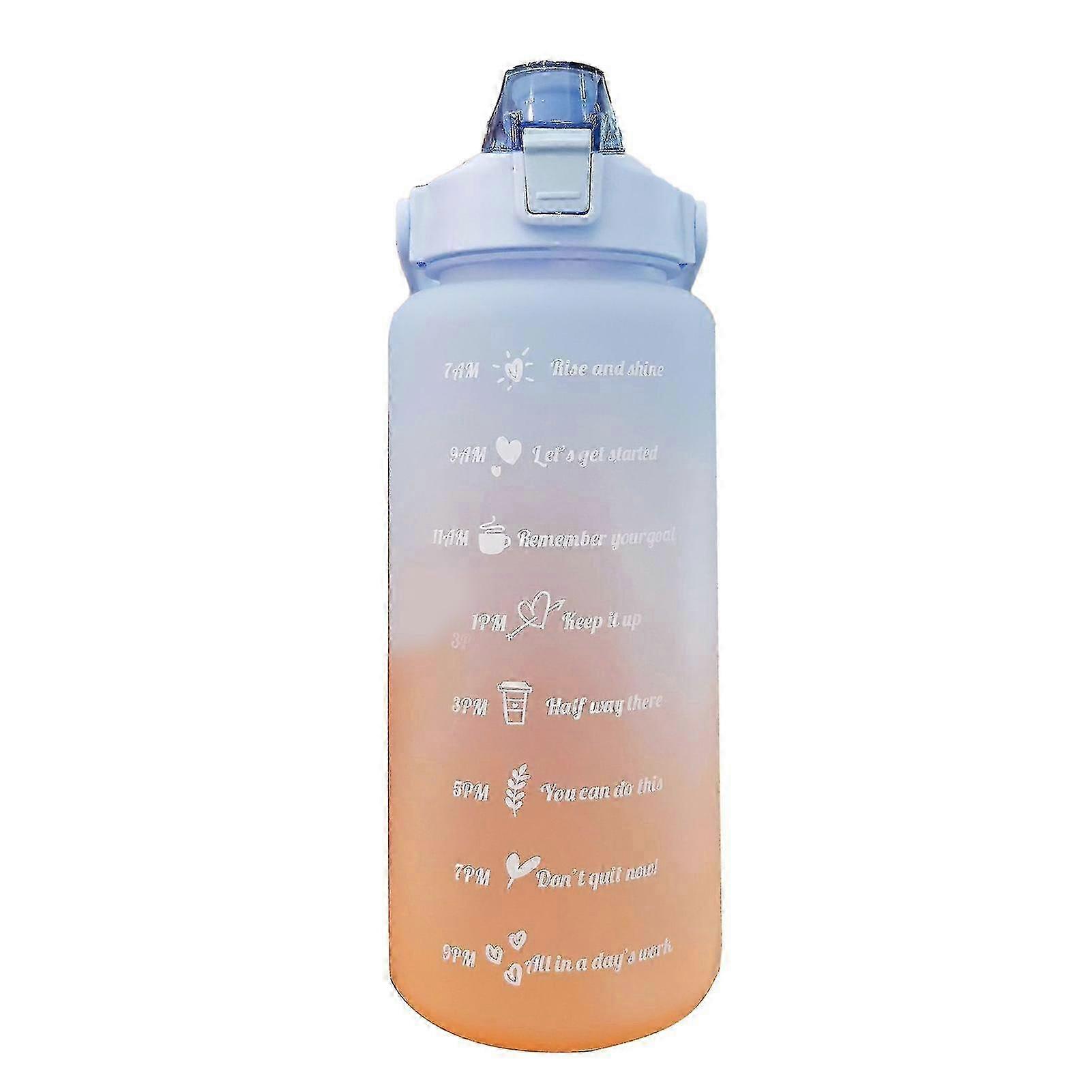 For 2024 Straw Bottle - Leakage Proof Frosted Gradient Color, One Click Open Sports Water Cup with Handle, 2000ml, Light Blue