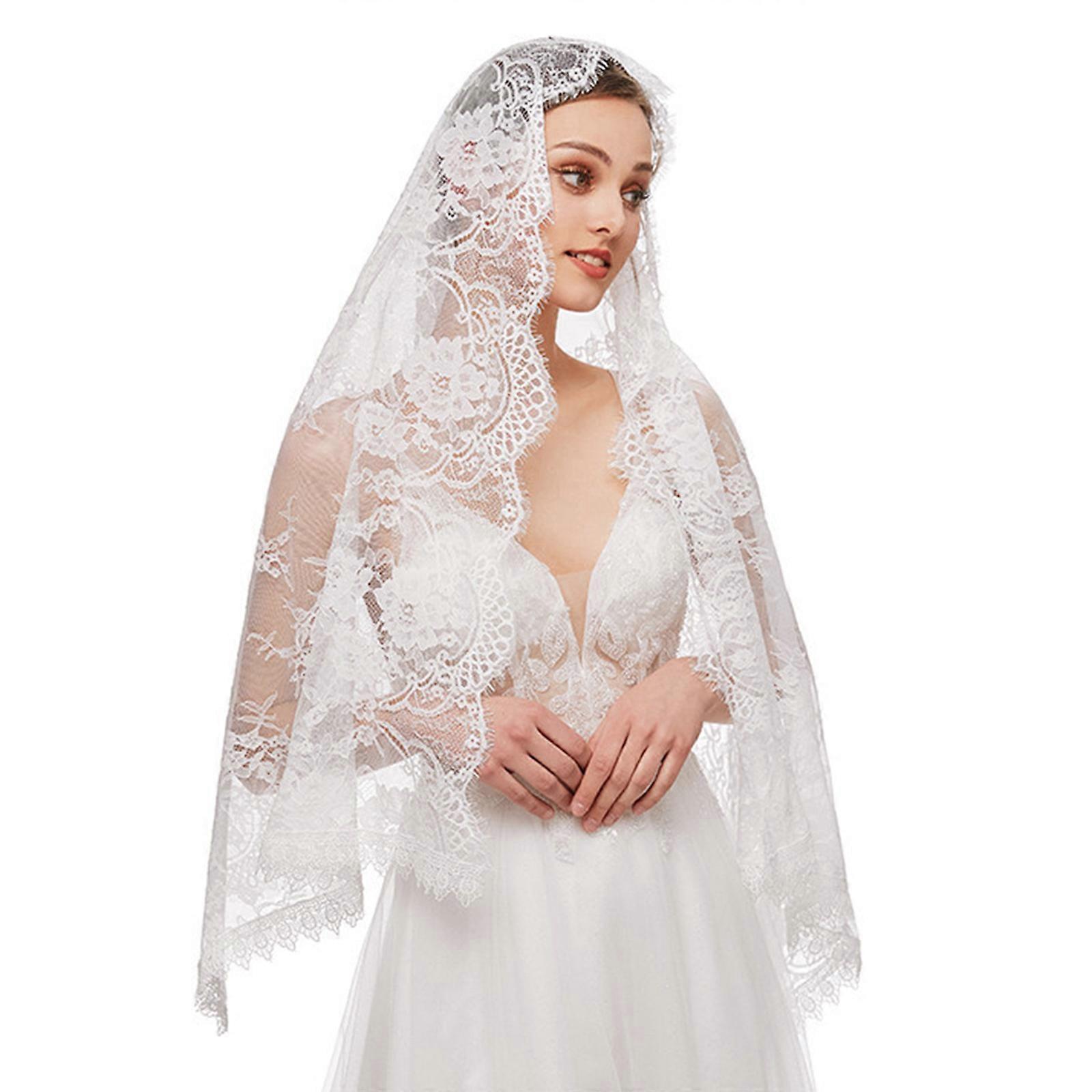 Εκκλησιαστικό πέπλο Mantilla Latin Mass Veils Floral Lace Design για κάλυψη κεφαλής για καθολικά παρεκκλήσια Επιβεβαίωση και βάπτιση Ρύζι λευκό