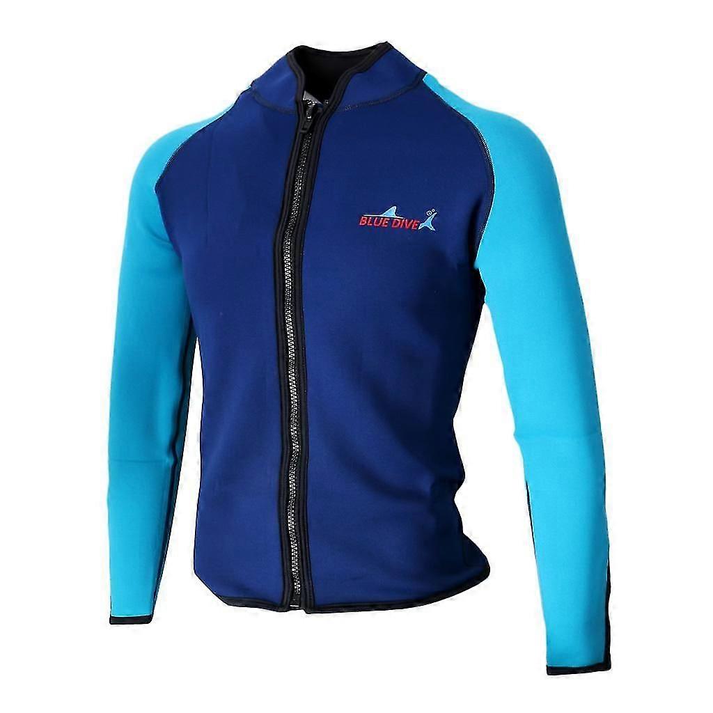 2mm Men Neoprene Scuba Diving Jacket Top Swimwear Wetsuits Navy Blue XL