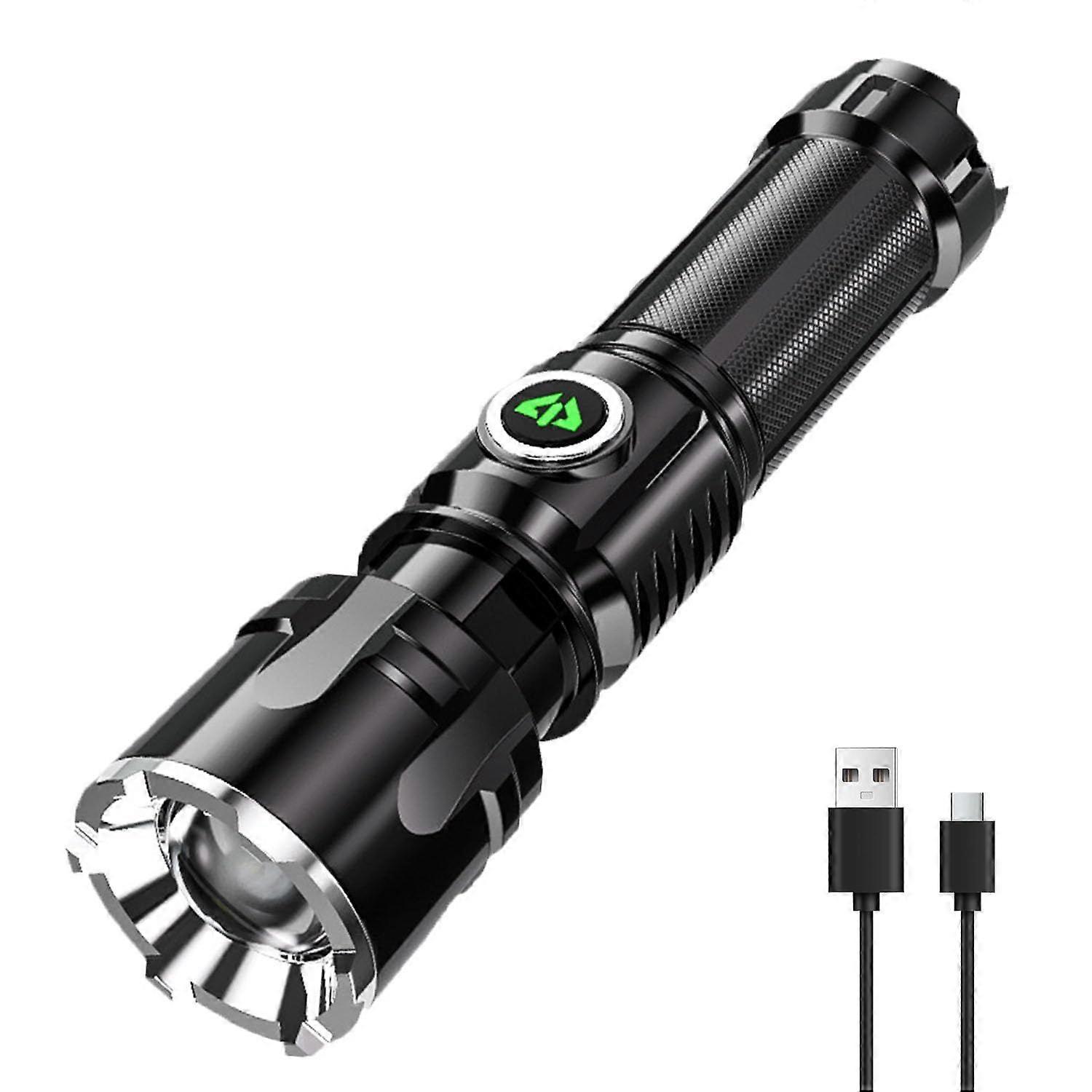 LED Flashlights High Lumens Super Bright Camping Flashlights with 3 Modes Zoomable Beam -USB Changing Handheld Flashlights Powerful and Bright for Out