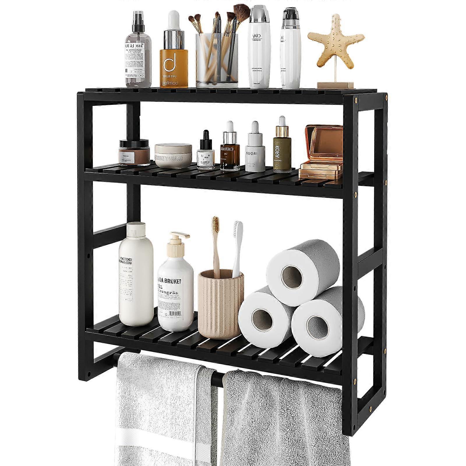 Toilet Storage Cabinet with Adjustable 3-Layer Bath Shelves for Corner Towel Organization - Wall-Mounted Design