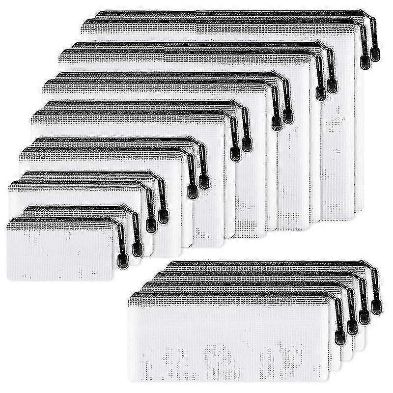 18pcs Mesh Zipper Pouch Document Bag, 8 Assorted Size, Waterproof Plastic Zip File Folders, Multipu