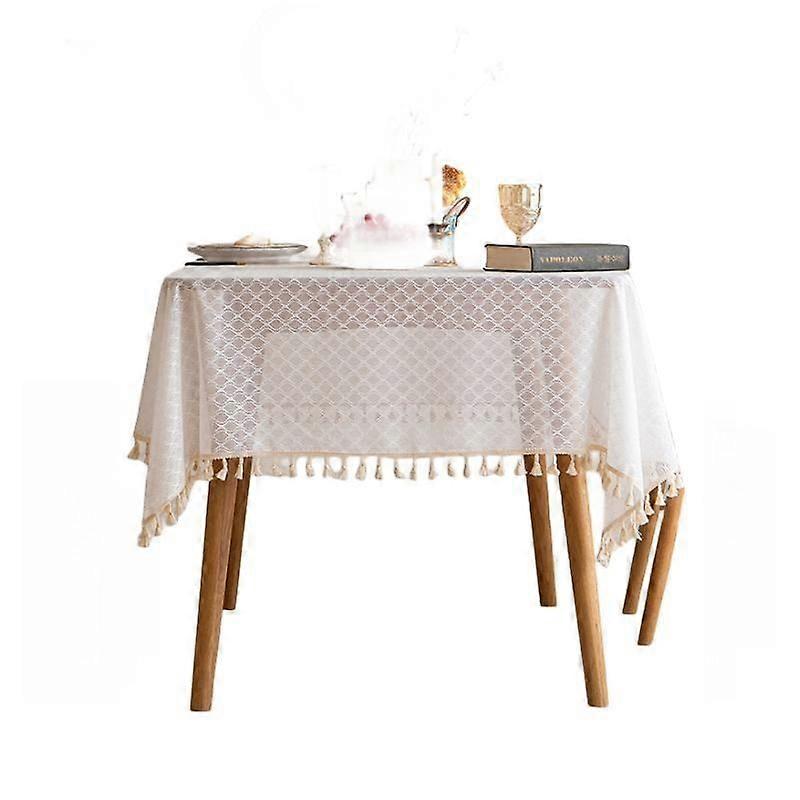 French fabric tablecloth table mat white embroidered tablecloth square table round hollow lace tassel bed and breakfast coffee table cloth