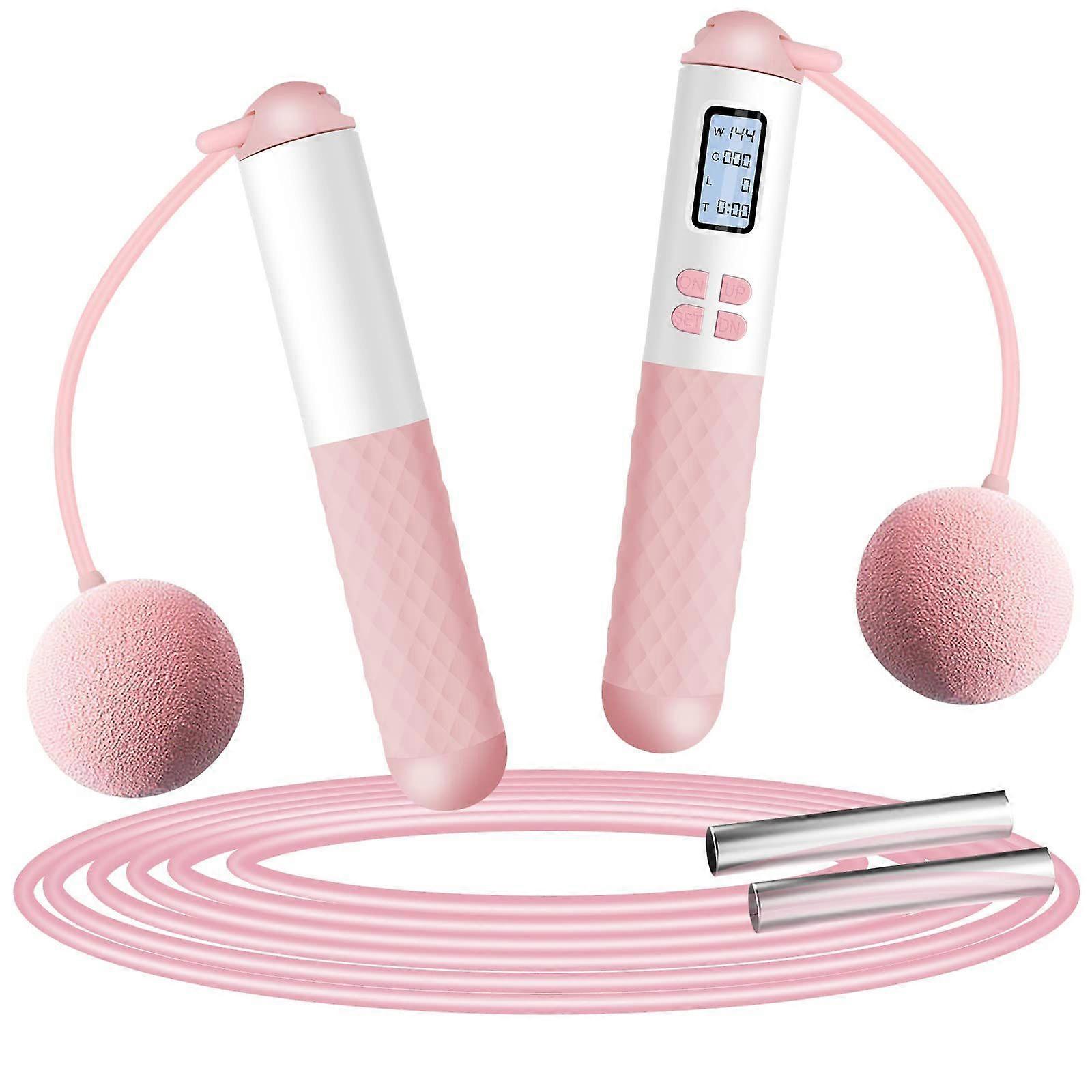 Jump Rope with Counter, 2-in-1 Adjustable Cordless Digital Jump Rope with Calorie Counter, Non-Slip Handle, Weighted Handle Speed Rope, Workout - Pink