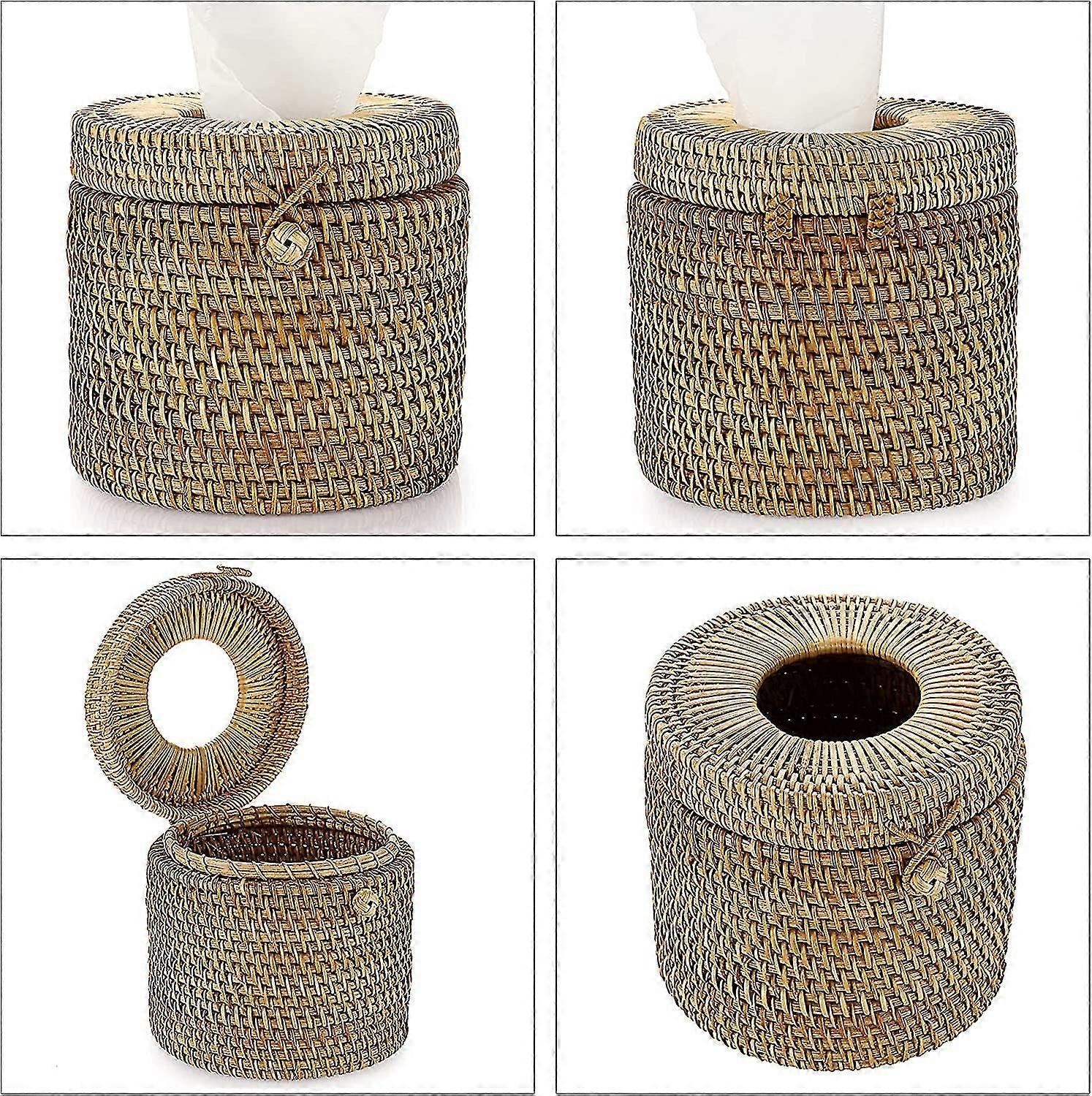 Rattan Round Tissue Cover Holder Decoration