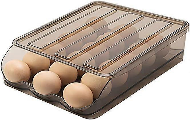 Automatic Rolling Egg Box for Kitchen Refrigerator with Clear Drawer to Save Space (1 Layer)
