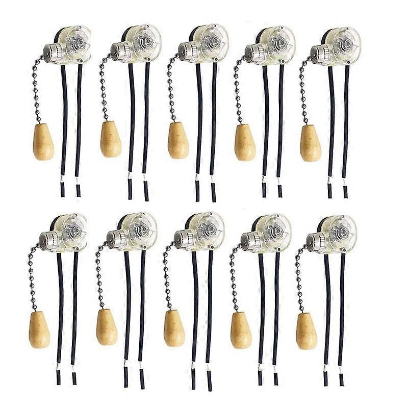 10Pcs Wall Light Pull Switch Home Ceiling Fan Lamp Ceiling Fan Wall Light Replacement Pull Chain Cord Switch (Color: Transparent Silver)