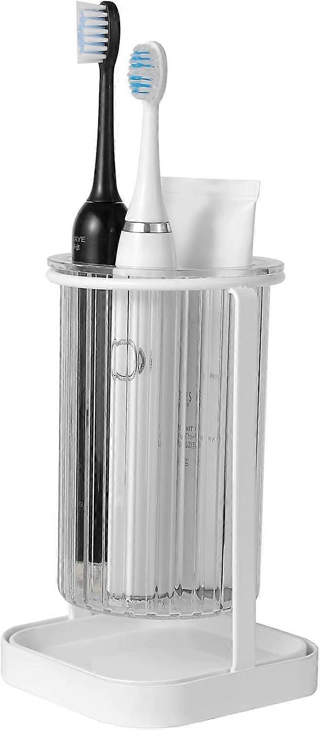SDIGV Toothbrush Holders with Drain Tray, Hanging Toothbrush and Toothpaste Holder Organizer Bathroom Caddy Countertop for Toothpaste, Razors, Electri