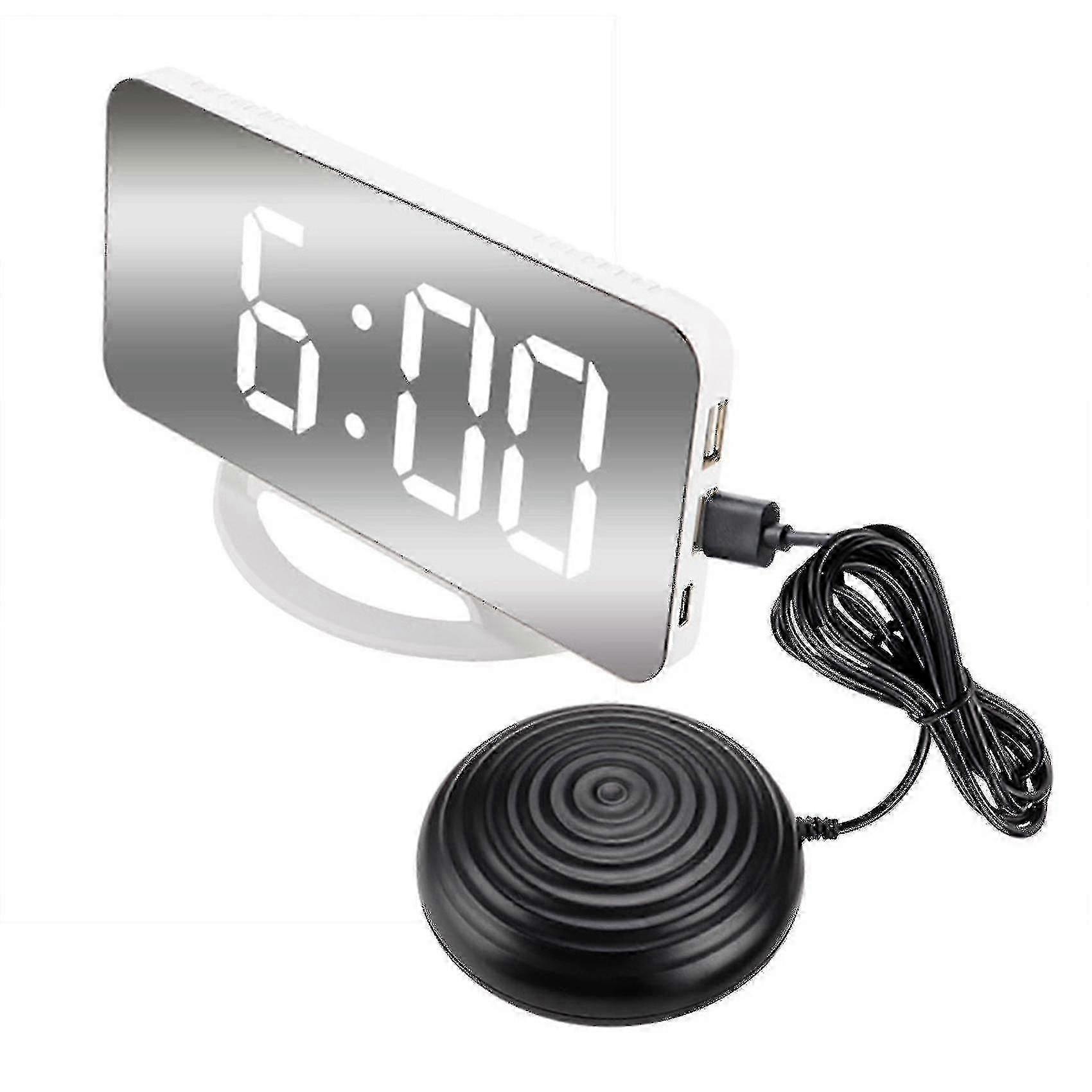 Loud Vibrating Alarm Clock For Heavy Sleepers Adults Deaf, Digital Mirrored Clock With Bed Shaker F