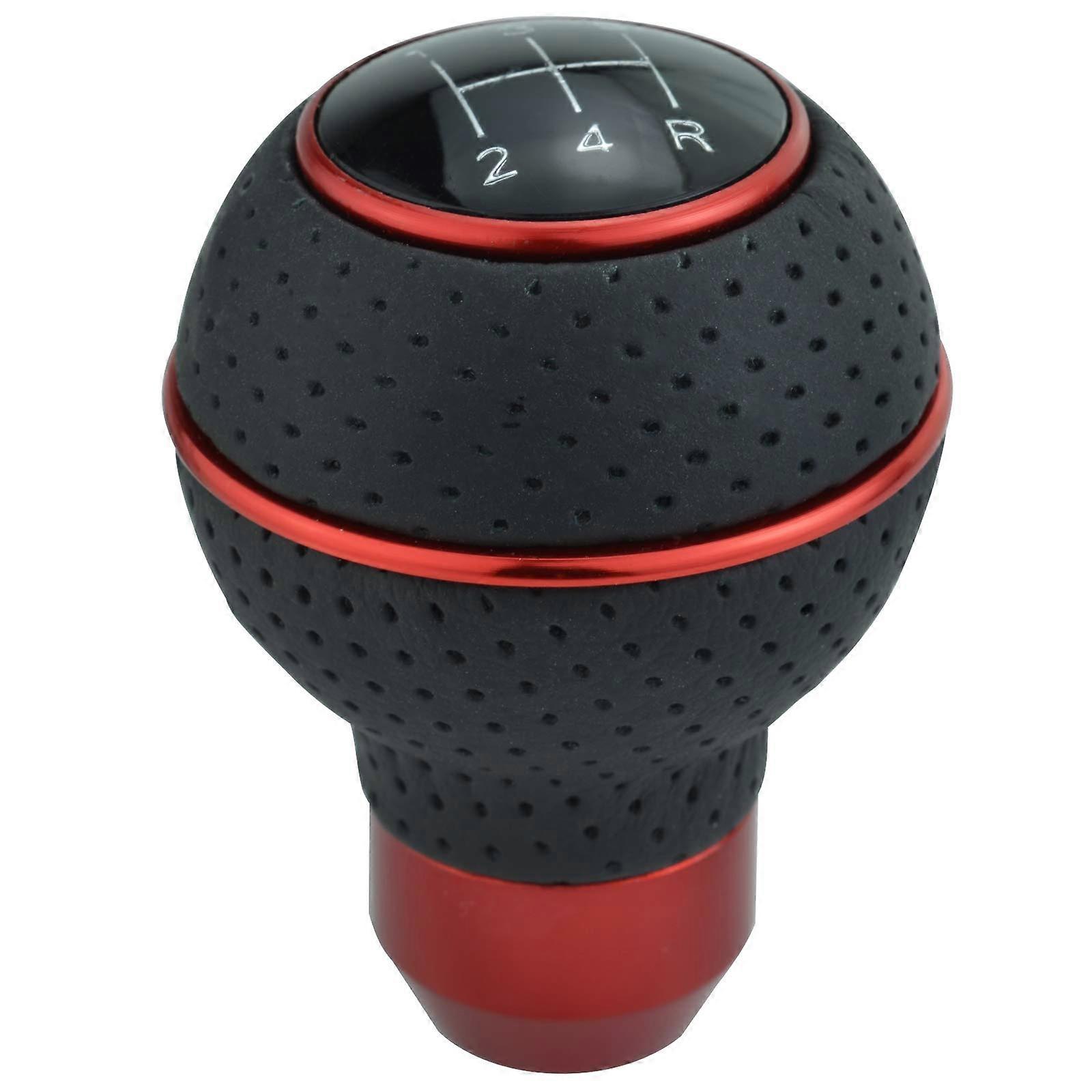 5 Speed Round Shift Knobs, Leather Car Gear Shifter Knob Handle Lever Head Ball Shifting Lever Head Fit for Most Manual Transmission (BlackRed)