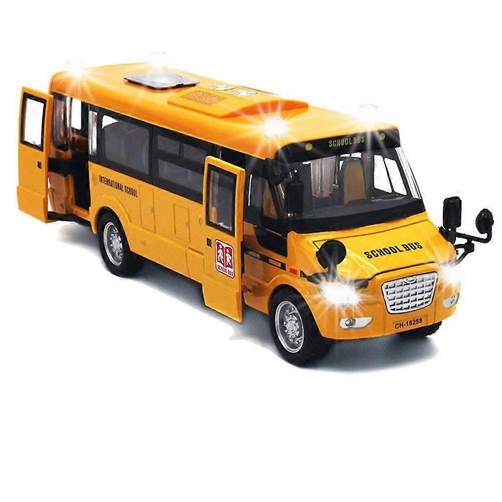 9' Pull Back School Bus,Light Up Sounds Diecast Metal Toy Vehicles with Bright Yellow and Openable Doors Ref: 5894