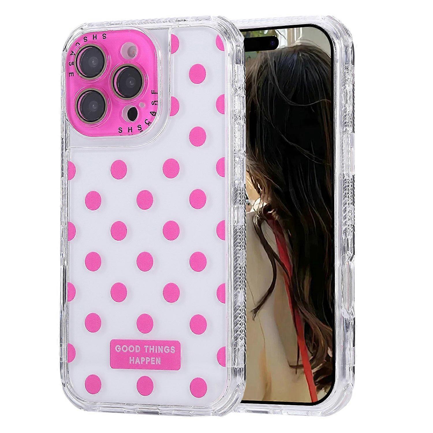 For iPhone 16 Pro Max Case Polka Dot Pattern PC + TPU Phone Cover with Lens Film