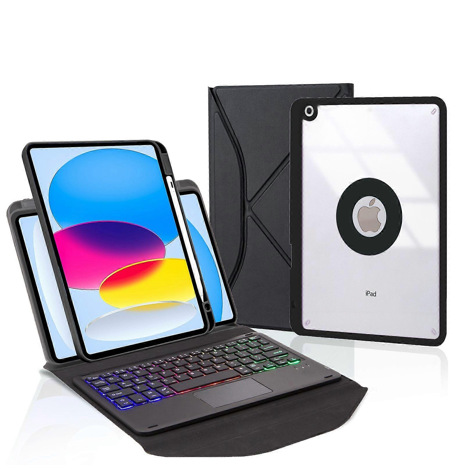 Bluetooth Keyboard with Trackpad for iPad (2025) 3-Color RGB Backlight Detachable Magnetic Stand