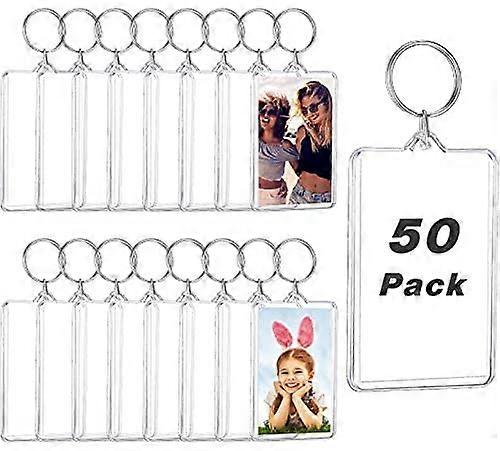 50 Pcs Acrylic Photo Frame Keychain Holder 1.3 x 2 Inch Photo Picture Insert Blank Keyring for DIY Craft