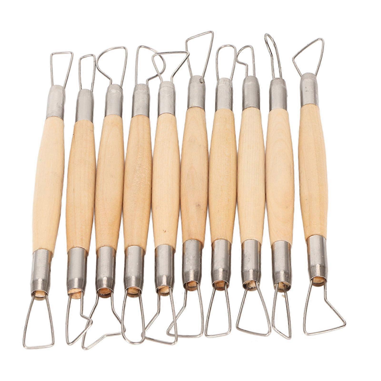 10 Pcs Double Sided Clay Sculpting Tools, Wooden Handle for Modeling, Carving