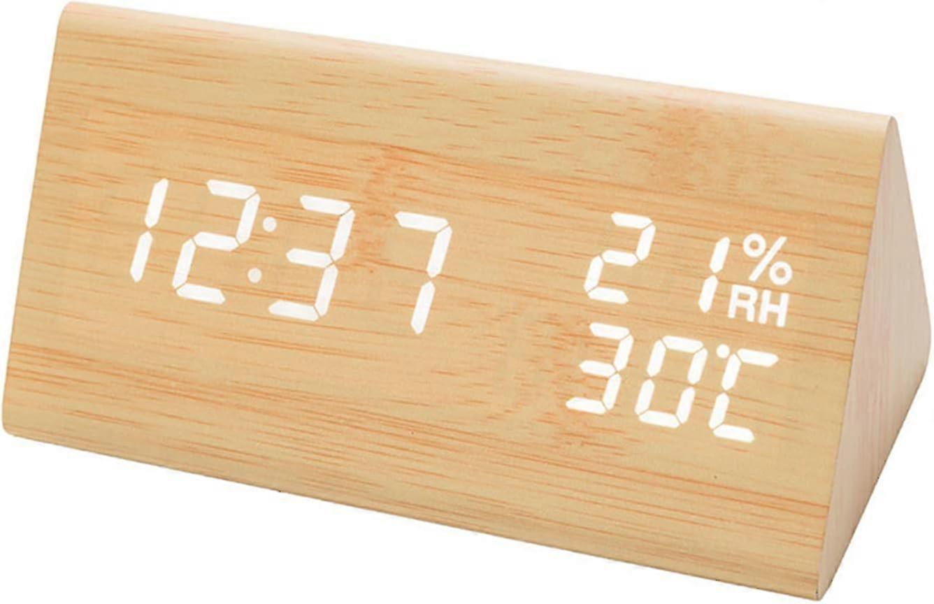 Wooden LED Digital Alarm Clock with Date, Temp, Voice & Touch Control