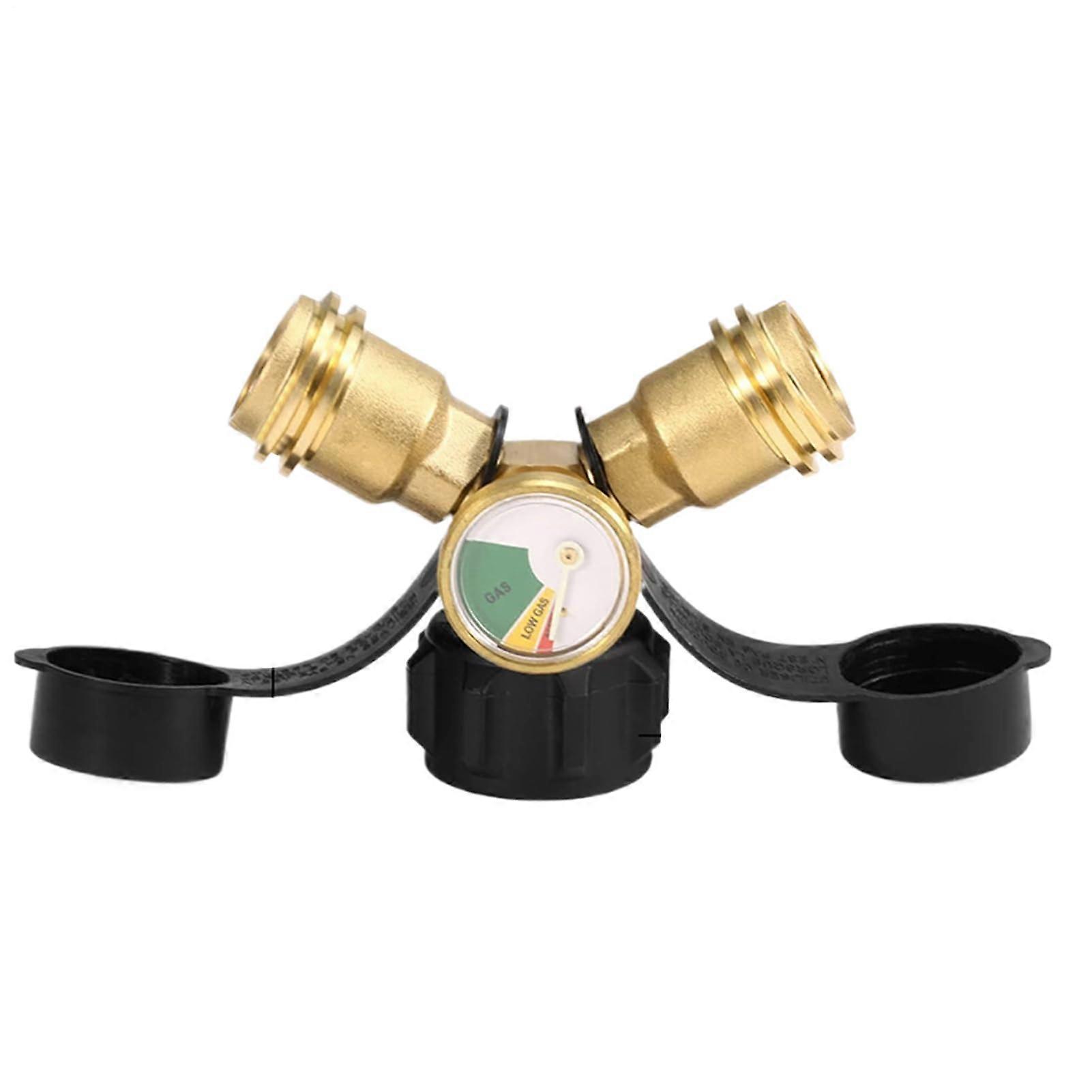 Double connection for gas cylinders with pressure gauges QCC spare parts with gauges and emergency stop for cooks, barbecues, burners and heaters