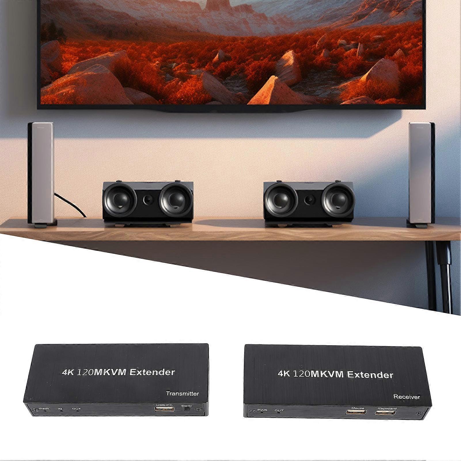 120m HD Multimedia Interface KVM USB Extender Transmit 4K HD Video Over Cat5e 6 7 Cable for Mouse and Keyboard Control Remote Signals US Plug 