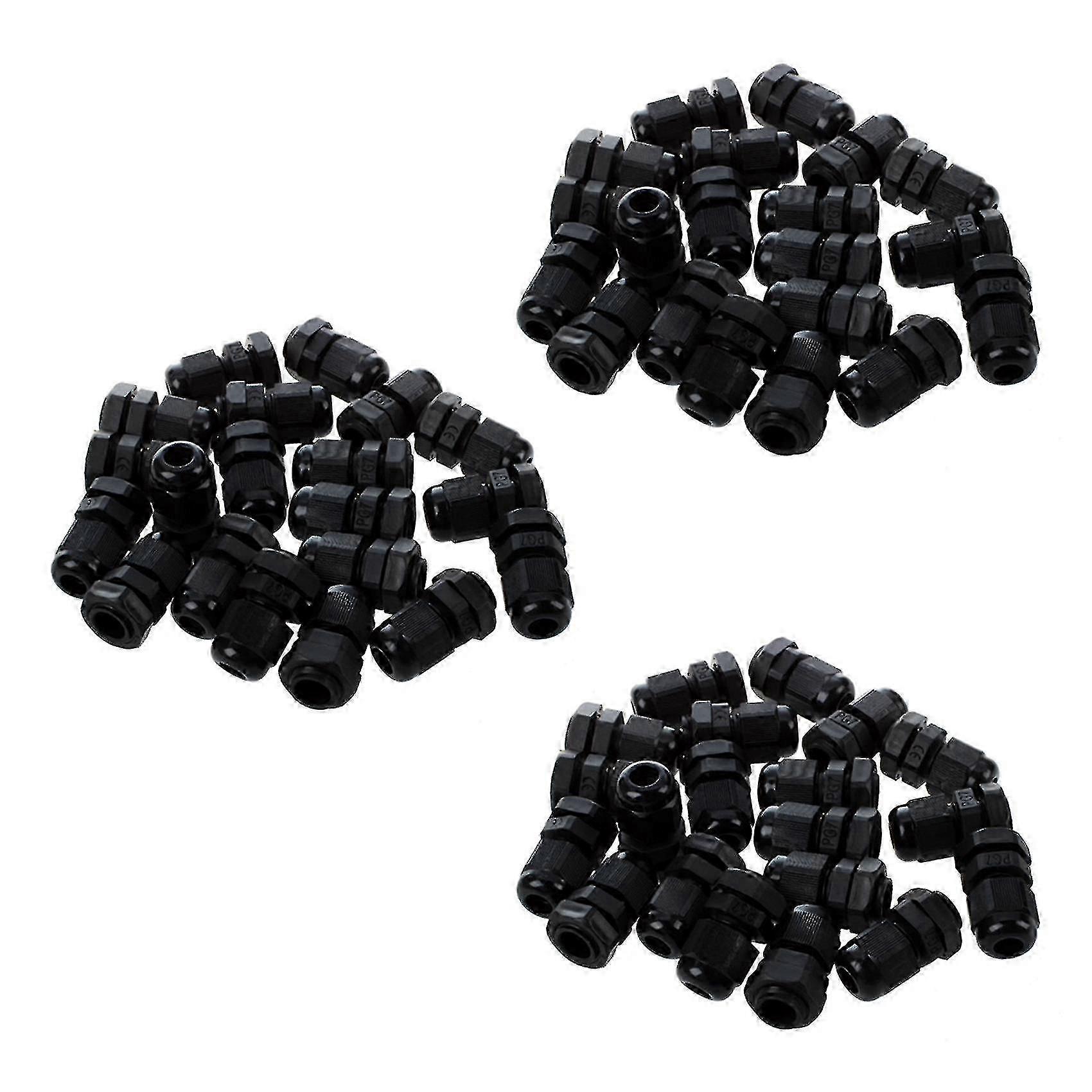 60 Pcs Black Waterproof PG7 Cable Gland Connectors Plastic