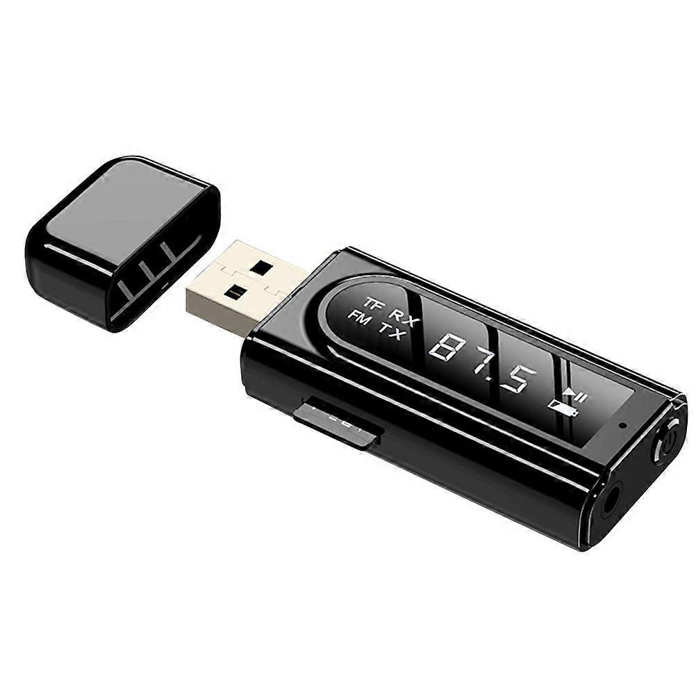 Wireless Receiver Transmitter LED Car FM Modulator Reader 3.5mm AUX Jack USB Wireless Audio Adapter (Black)
