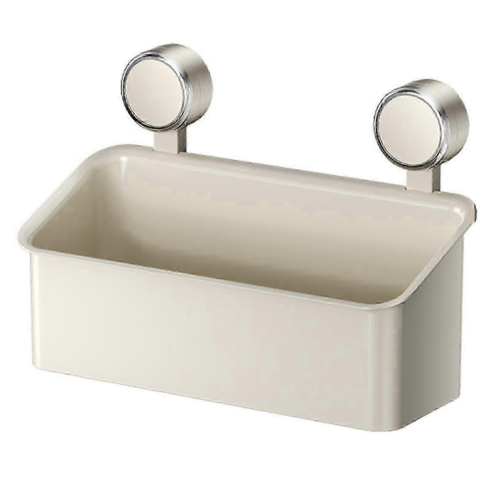 ドレンホール付き透明シャワーキャディ、取り外し可能なバスケット、強力な吸引力-ミルキーホワイト