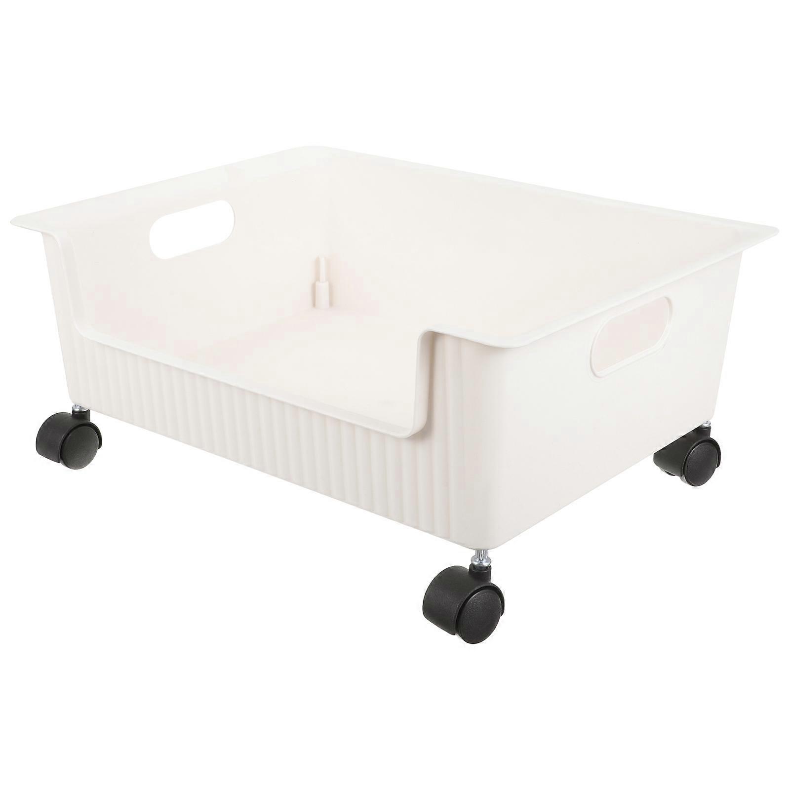 Under Desk Plastic Bookcase with Wheels, Medium Ivory Storage Box for Students, Crack Resistant Bookshelf for Bedroom, Classroom, Office Organization