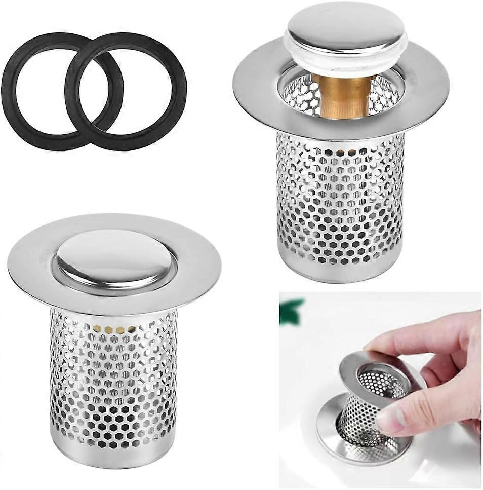 2PCS Drain Filter Mesh Drain Filter Stainless Steel Mesh Drain Filter Sink Strainer Grid Hair Catcher Shower with Brass Bounce Core for Home