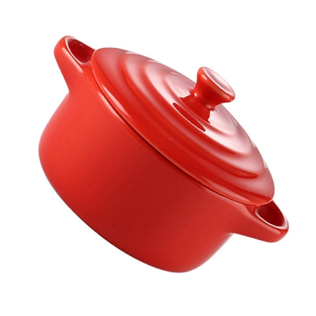 230 ml Double Handle Ceramic Pot with Lid for Home Kitchen Microwave Safe