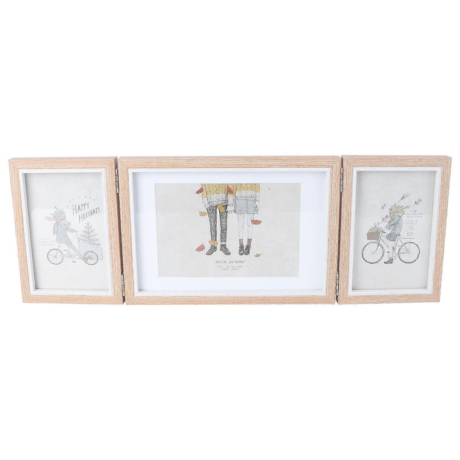 Three-Fold Photo Frame Bamboo Folding Design High Capacity For Wood Color 1Pack