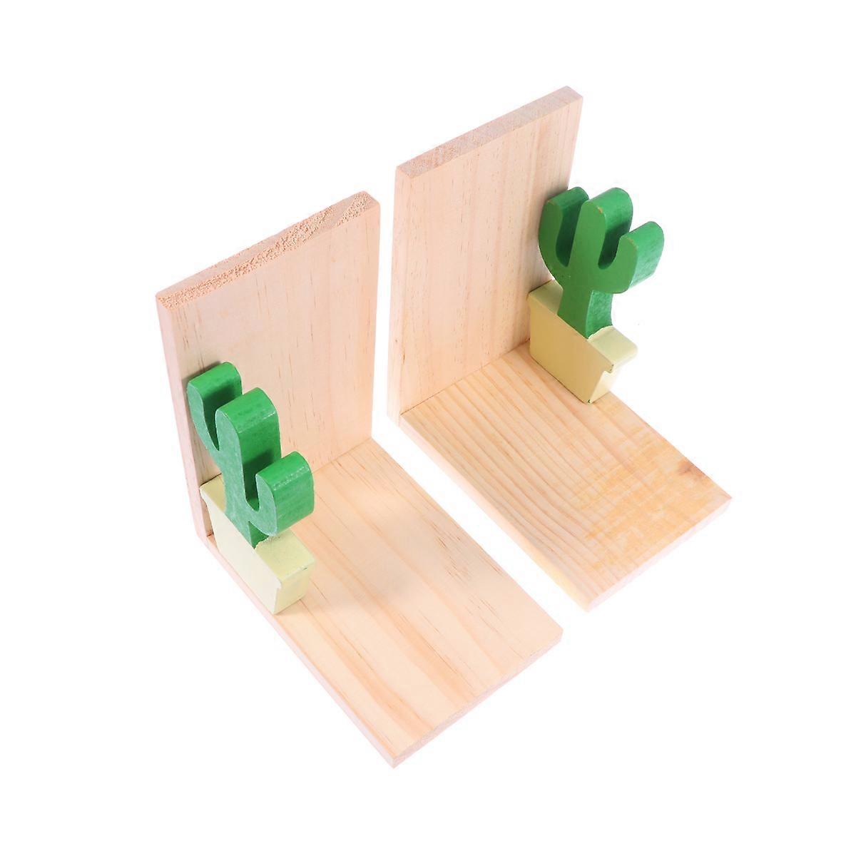 Wooden Book Frame Book Storage Rack Stand Cactus Shape Prevent Tumbling Office Use 2Pack