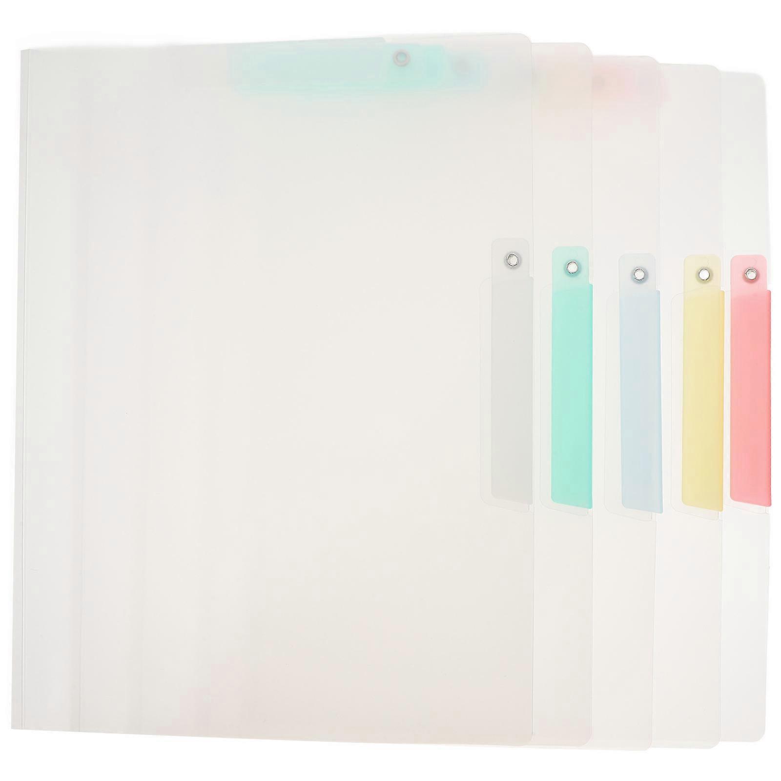 5 Pcs Clear Plastic Document Organizers with Clip Mechanism for Office School Use Multi Colored Folders for Paper Storage White Blue Green Pink Yellow