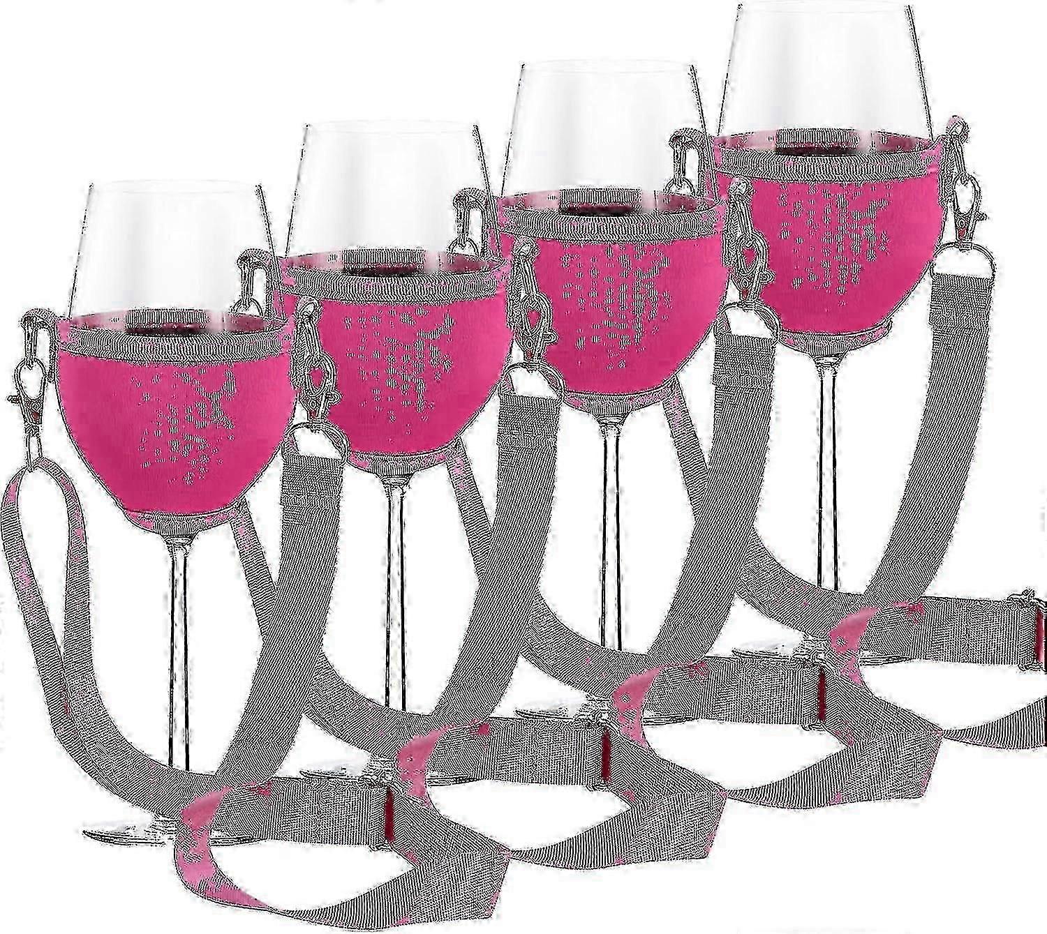حزمة من 4 حاملات زجاج النبيذ لتعليق حامل زجاج النبيذ لحامل الكأس المعلق حامل زجاج النبيذ للعيد ميلاد عيد ميلاد الزفاف (وردي)