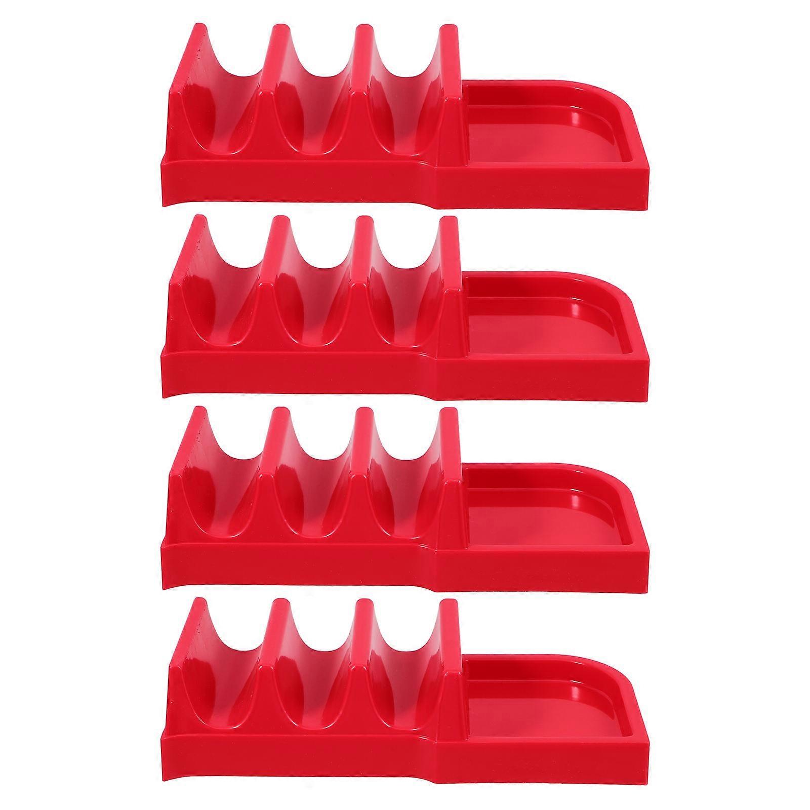 Taco Holder Large Taco Tray Red Plastic Plates With Sauce Tray Hold Up 3 Tacos Display Rack For Home Gatherings 4Pcs