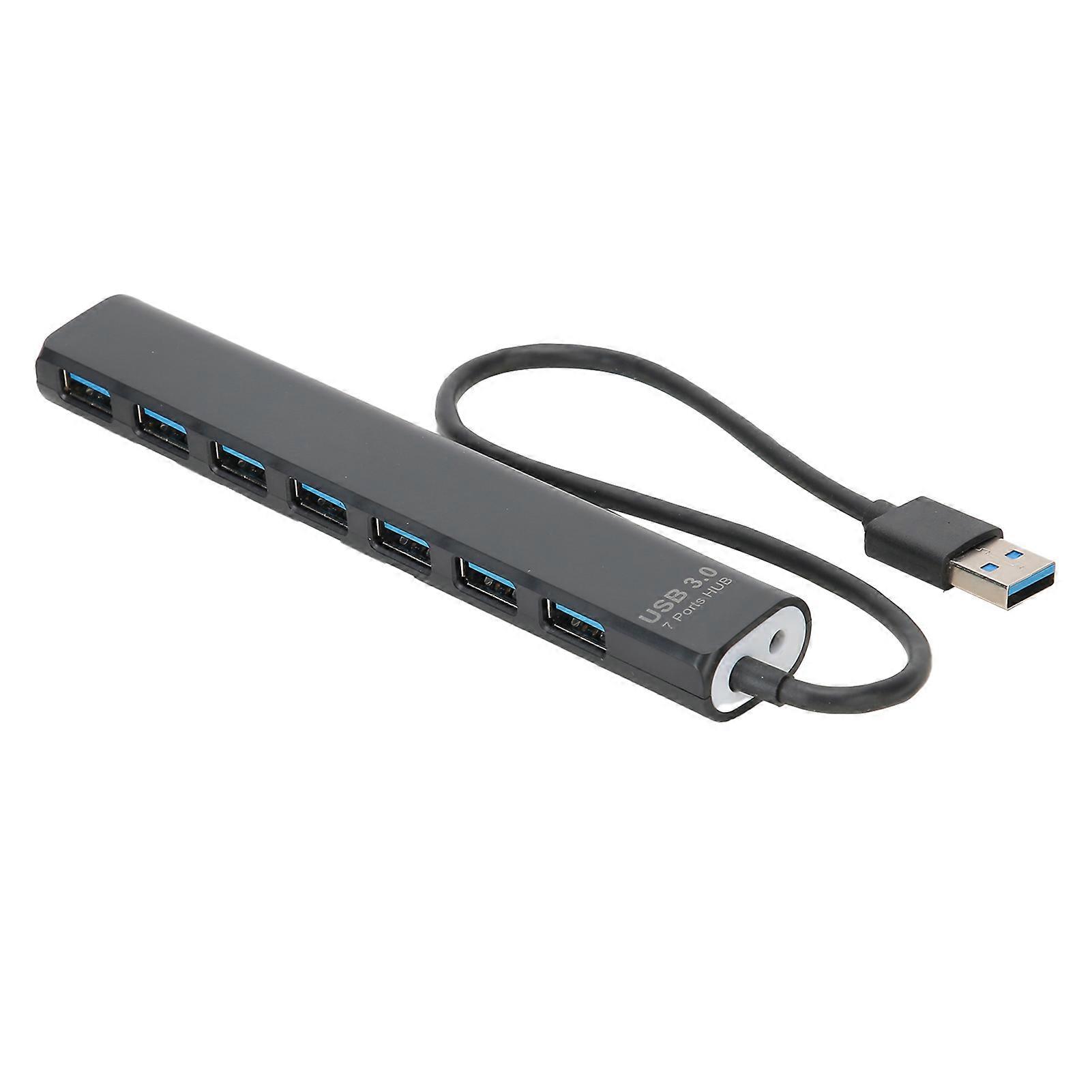 Black 7 in 1 USB 3.0 Hub, High Speed Transmission Splitter, 5Gb Portable Network Adapter