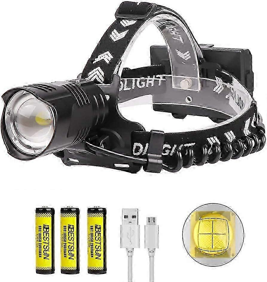 Rechargeable Headlamp Xhp90 Led Head Torch Powerful, 10000 Lumens Ultra Bright Usb Waterproof Zoomable Head Torch With 3 Batteries And 3 Modes For Cam