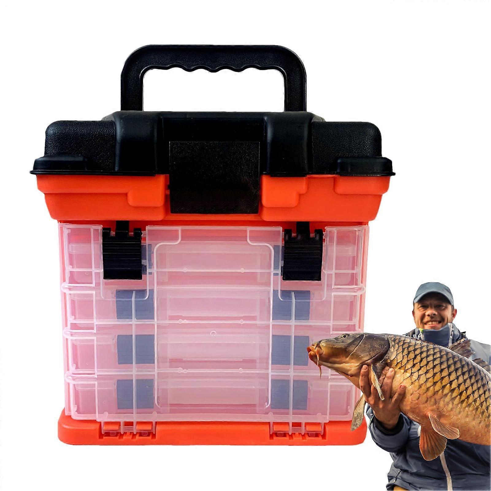 Fishing Tackle Box 4-Layer Bait and Lure Organizer, Portable Waterproof Storage Container for Hooks, Baits and Gear, Red