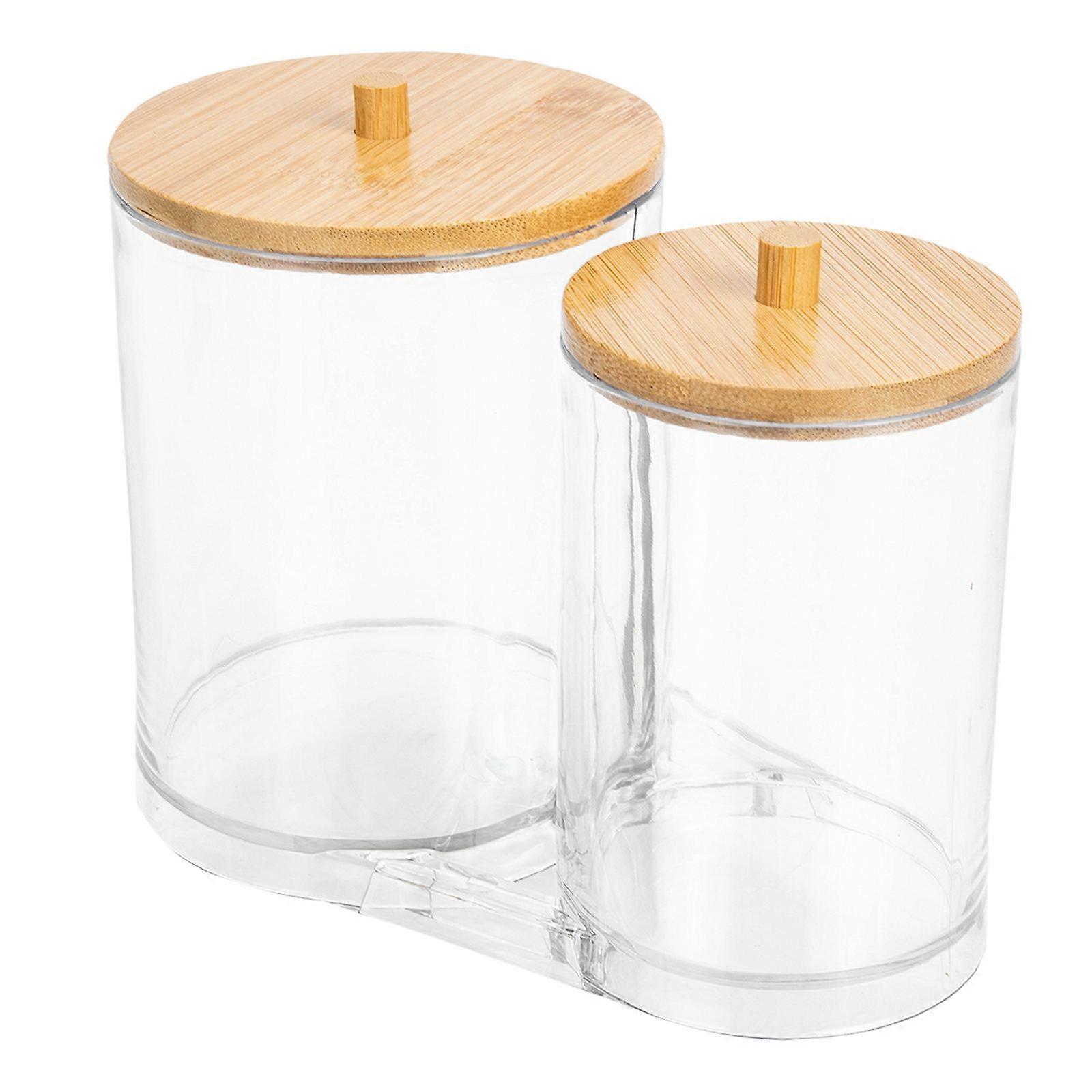 Stackable Cotton Swab Organizer Box with Lid – Compact Wooden Cosmetic Storage Holder for Bathroom Vanity, Space Saving Design