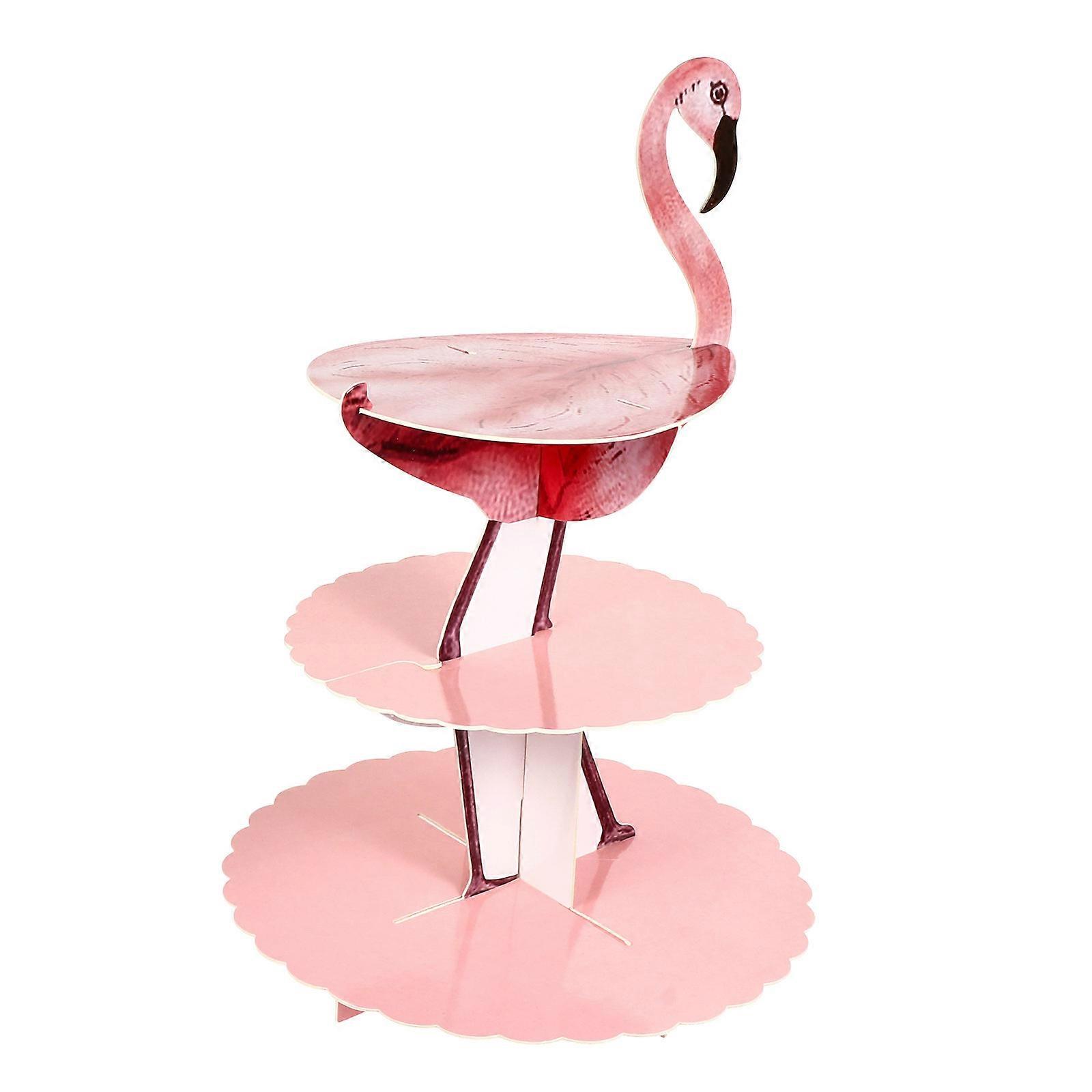 Wedding Dessert Rack Creative Flamingo Shape Cake Rack Three-layer Dessert Holder Pink 44.50X29.00X29.00CM Dessert Display 1Pack